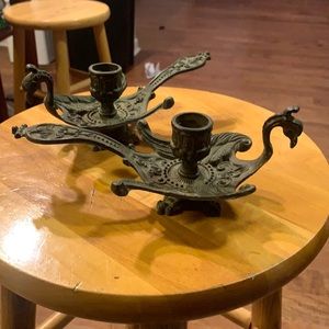 VINTAGE ITALIAN HAND CRAFTED BRASS PEACOCK BIRD CHAMBER CANDLE HOLDER